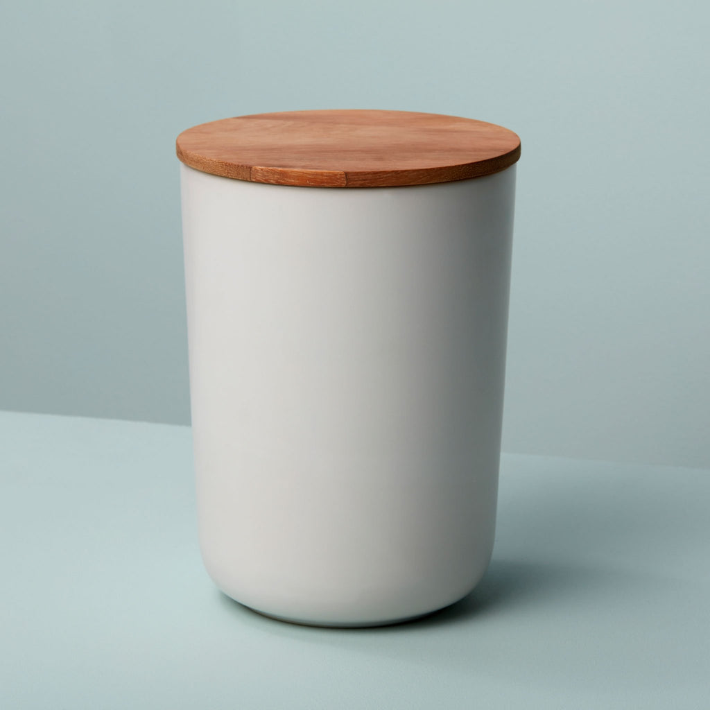Brampton Stoneware extra large canister in white with acacia airtight design lid by BeHome
