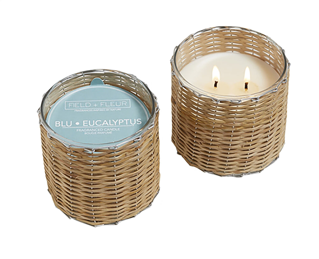 Blu Eucalyptus 2 wick handwoven soy candle by Hillhouse Naturals Field+Fleur