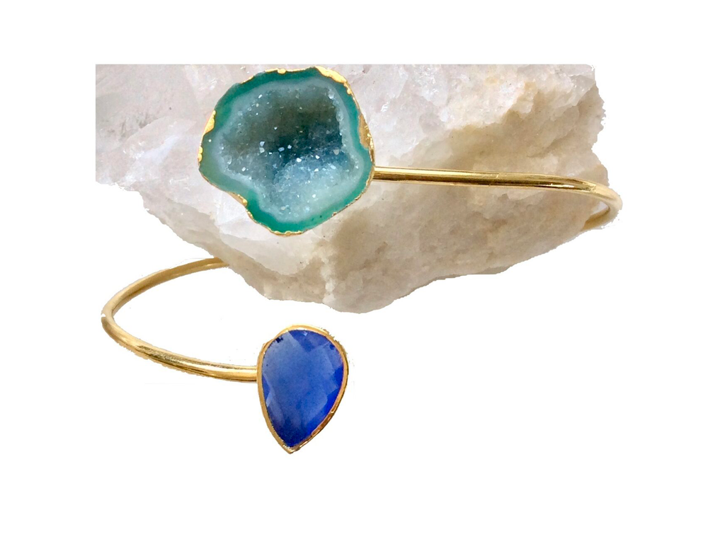 Cenote Chalcedony Bangle Adjustable Bracelet by Chelsea Bond Jewelry. Blue and green stones.