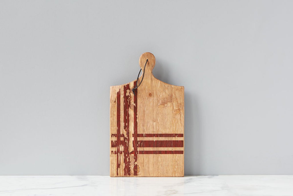 Red Tartan Charcuterie Board handcrafted by artisans, the knots and grains of the reclaimed wood give the board its rustic appeal. 