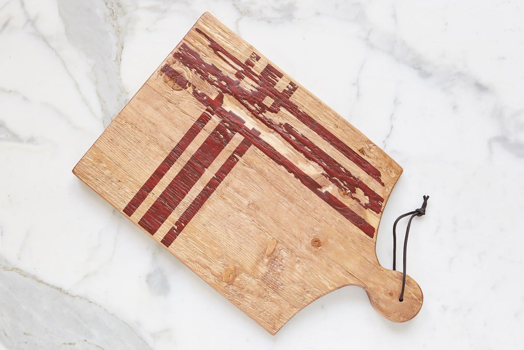 Red Tartan Charcuterie Board handcrafted by artisans, top view
