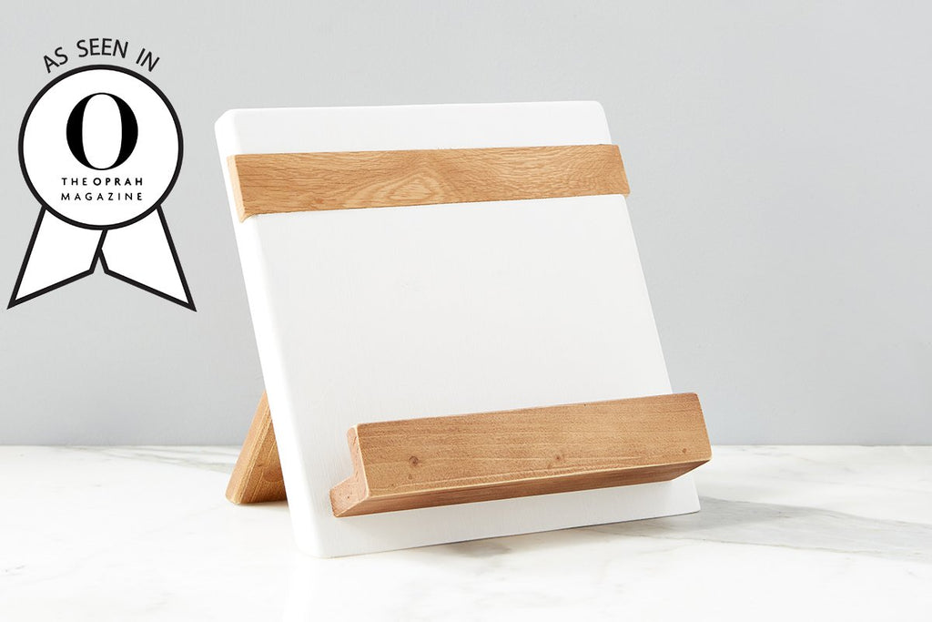 White Mod wood iPad / Cookbook Holder by etúHOME.  Great for kitchen or office. 