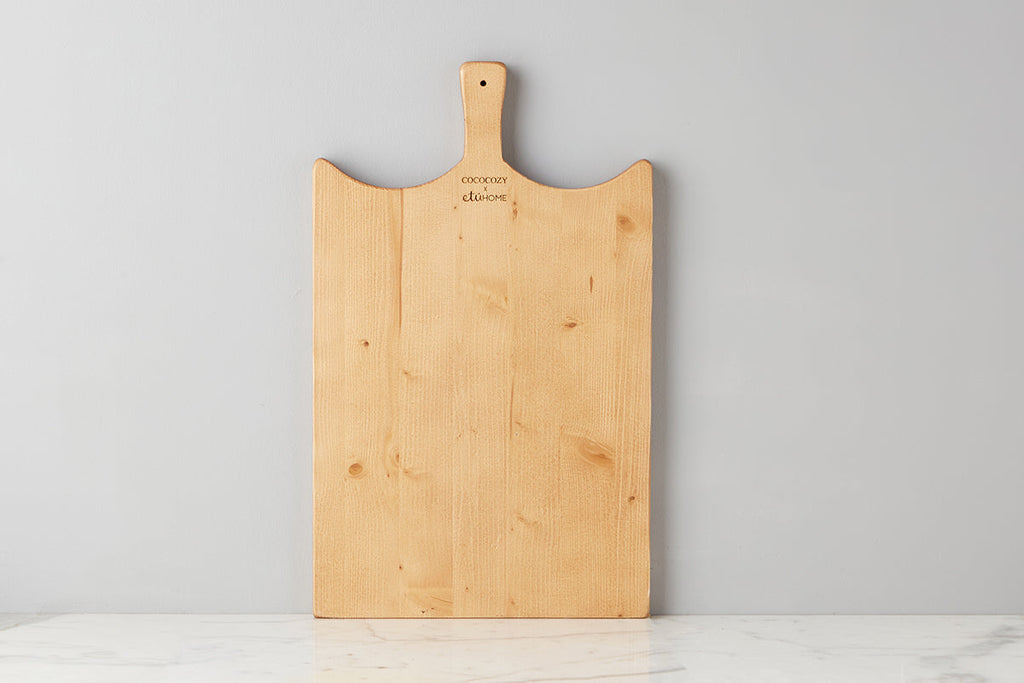 Back view of COCOCOZY Plaid Serving Board, Large by etúHOME use as charcuterie or serving board. Kitchen decor when not in use.