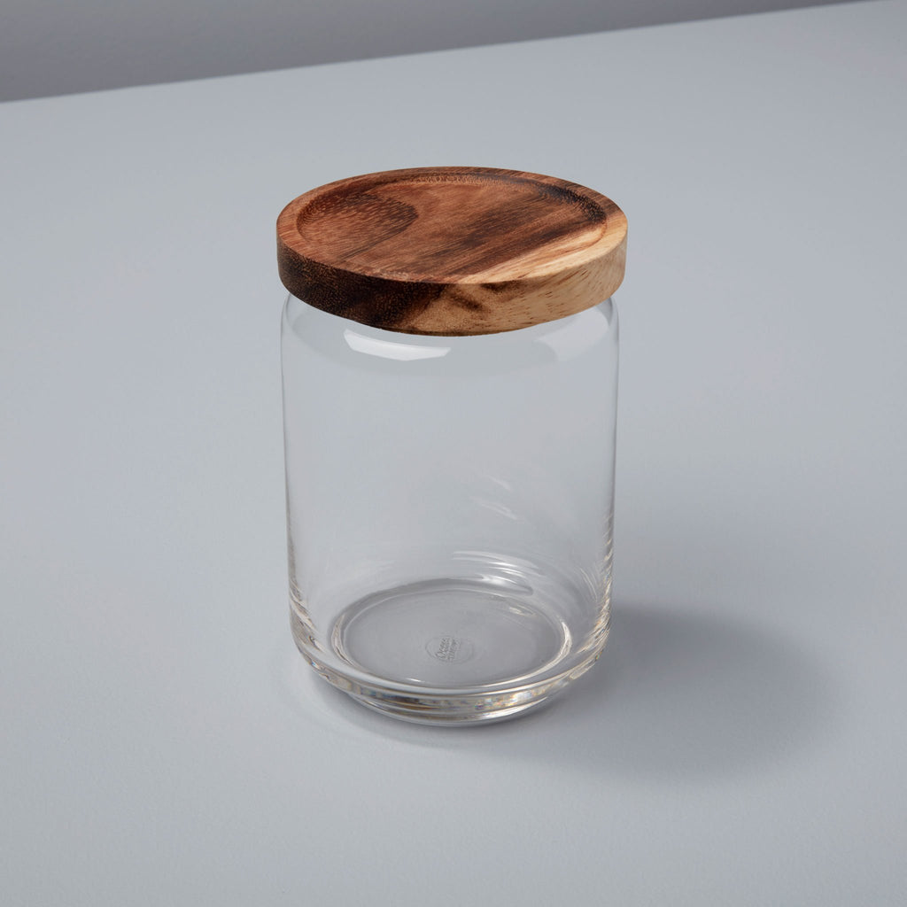 Glass storage container with acacia lid medium by BeHome