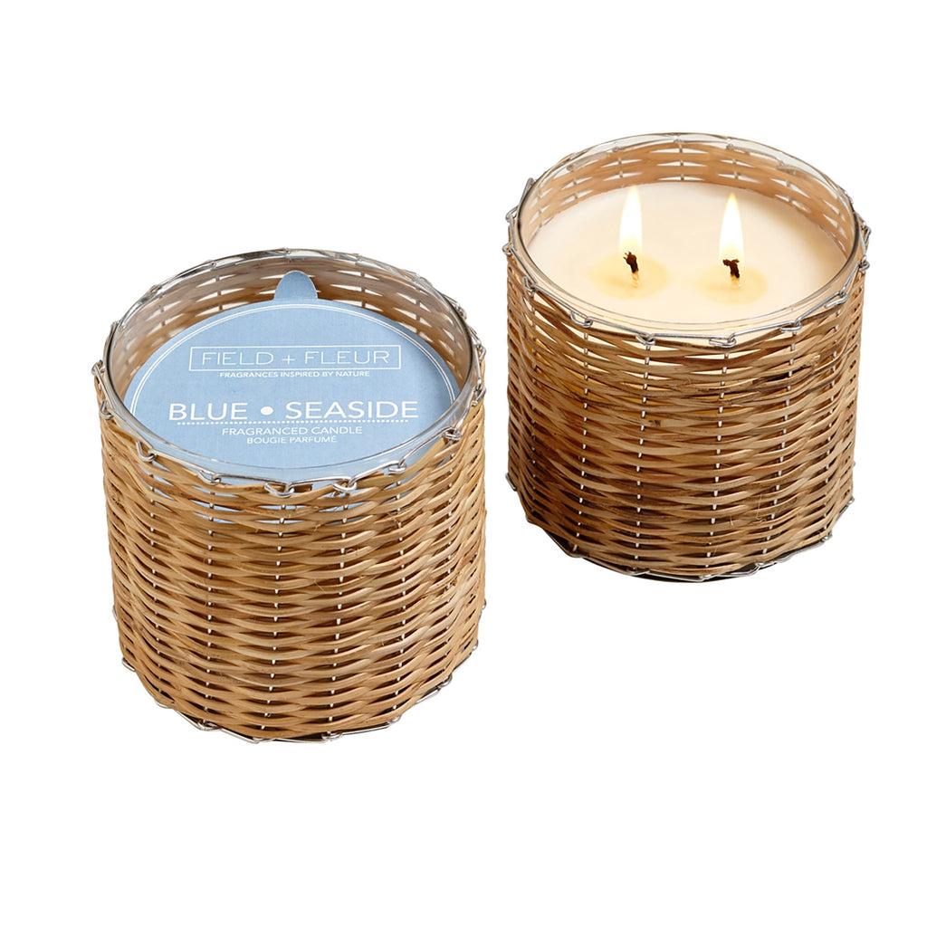 Blue Seaside 2 Wick handwoven soy candle by Hillhouse Naturals Field+Fleur 