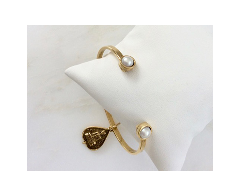 Brass and Gold Pearl 'Venus' Adjustable Bracelet | Chelsea Bond Jewelry.  Great for a gift.