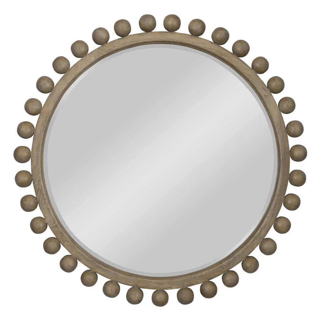 Front view of Natural Brianza round mirror By Uttermost. 