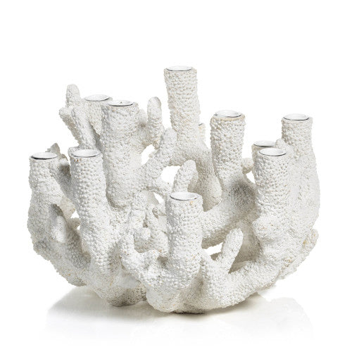 Cayo faux  coral 12 tier taper holder by Zodax.  Beach / Coastal white coral candle holder.