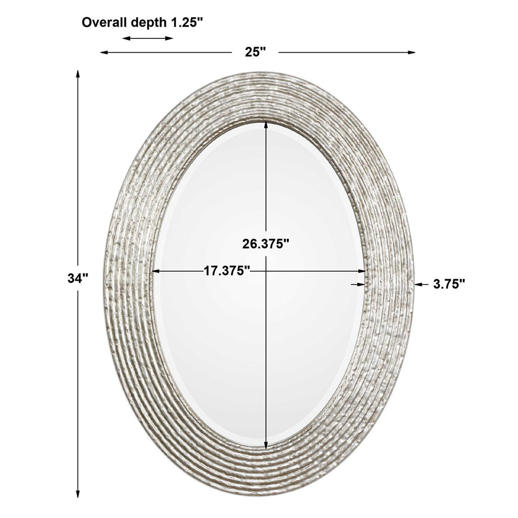 Measurements of Conder Oval Mirror by Uttermost.  Silver hammered finish.