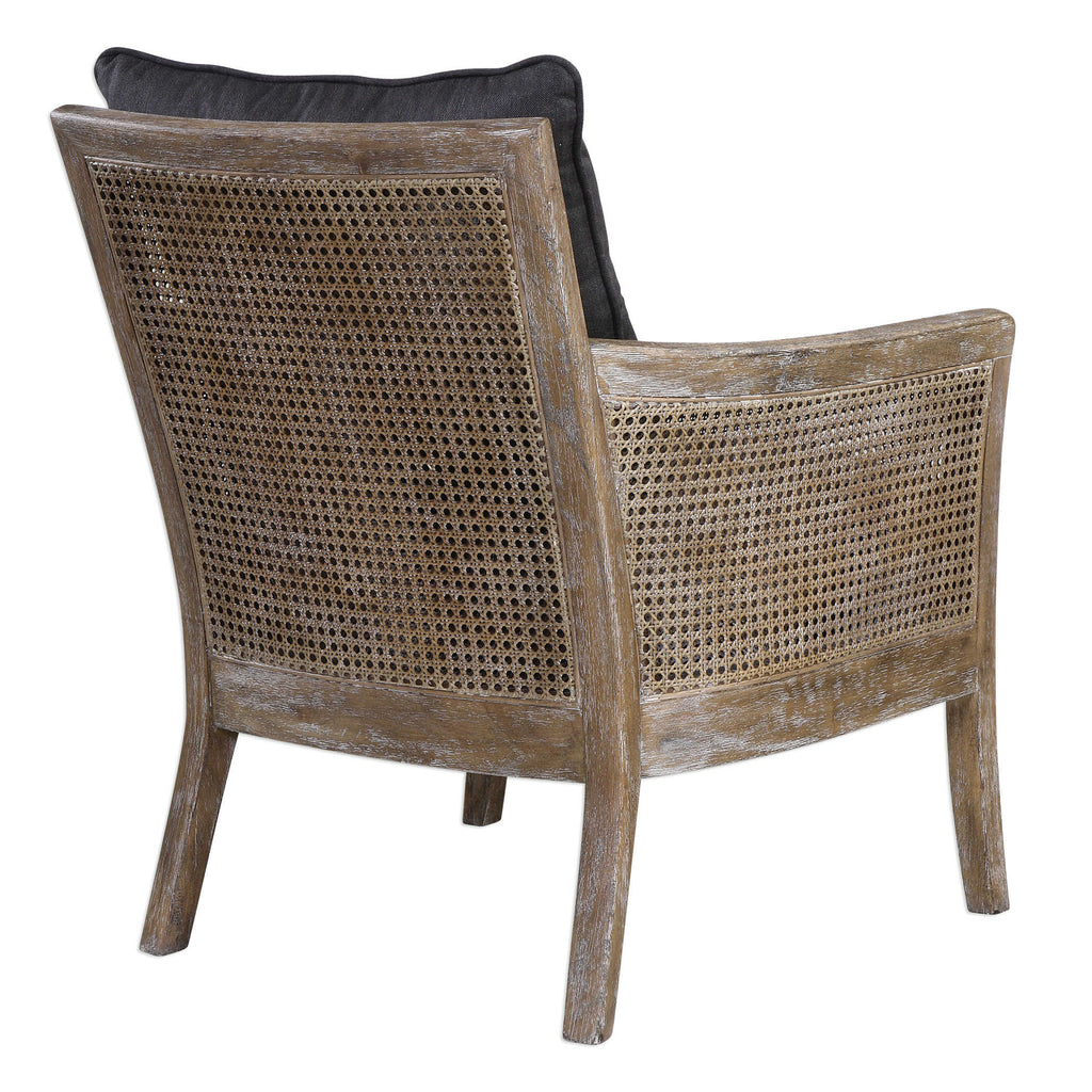 Encore armchair by Uttermost with dark gray fabric back view.
