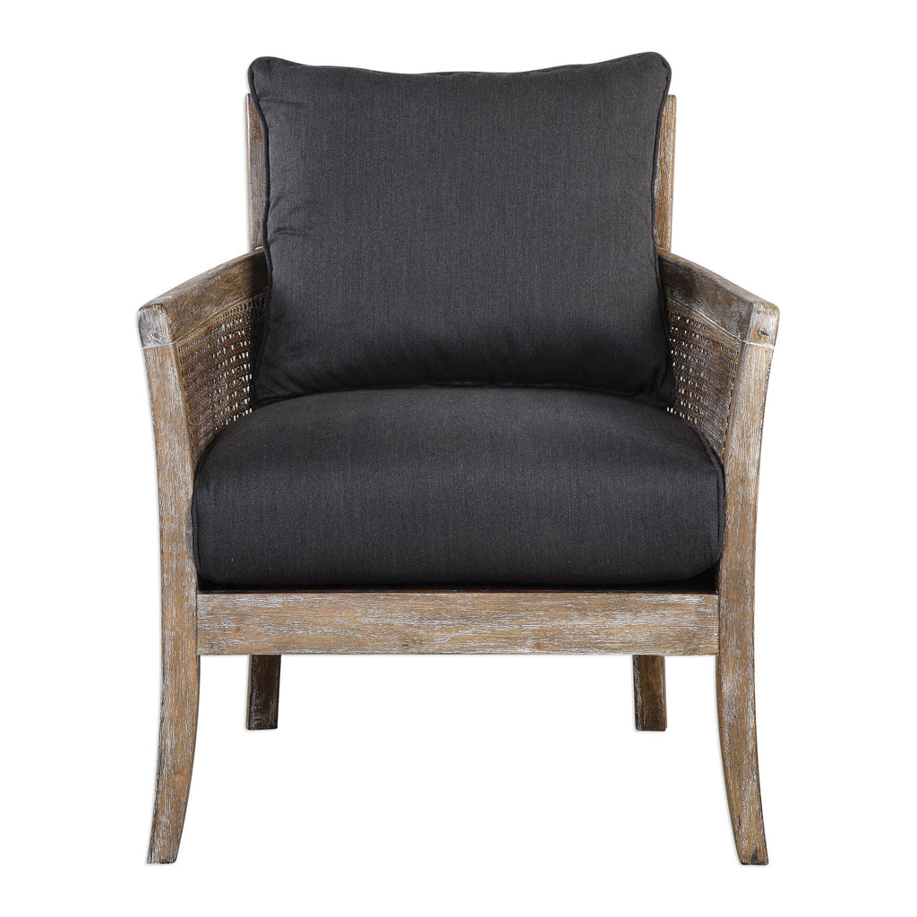 Encore armchair by Uttermost with dark gray fabric.