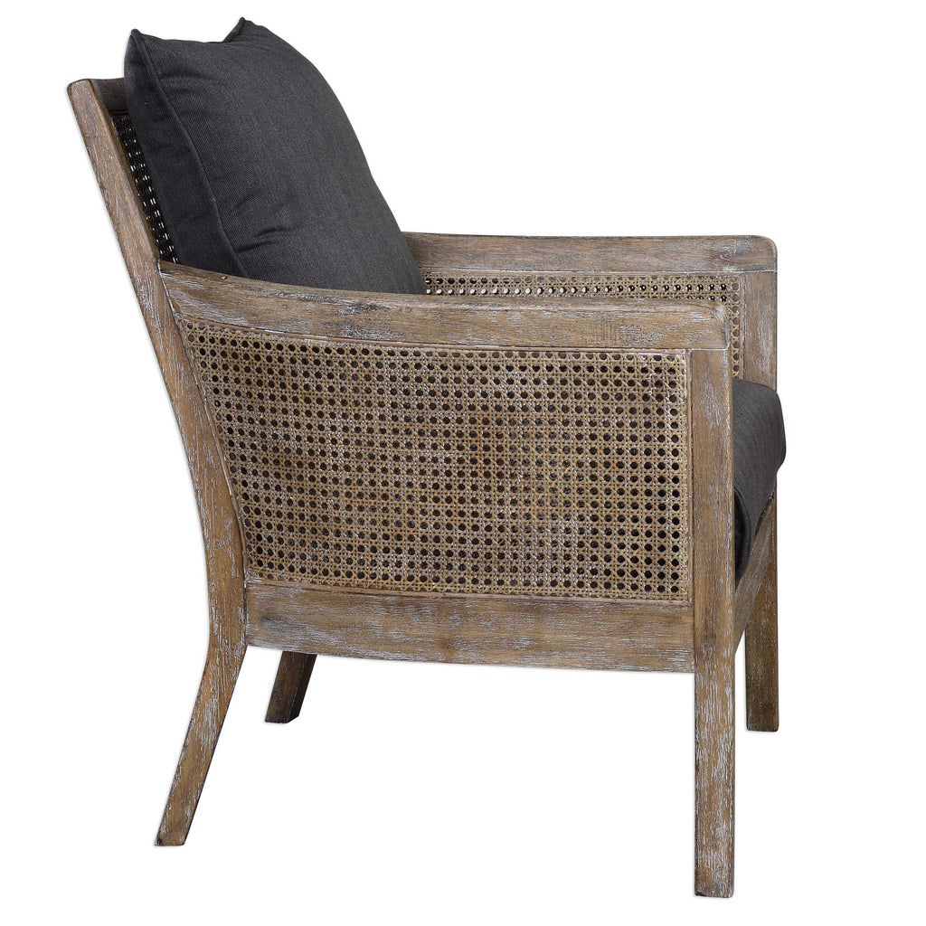 Encore armchair by Uttermost with dark gray fabric side view.