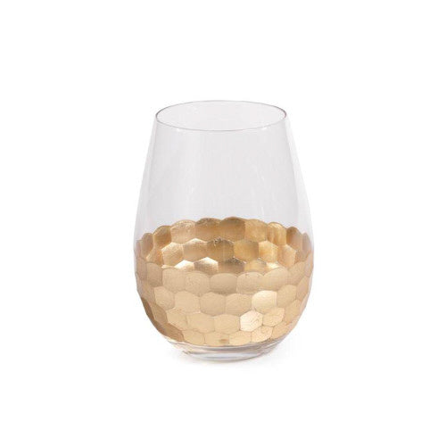 Fez Cut Stemless Wine Glass with Gold Leaf by ZODAX