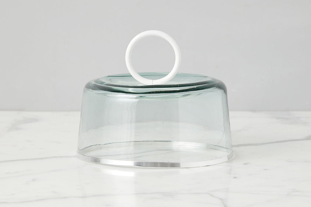 Bianca mouth blown recycled glass dome with white iron handle, Small by etúHOME