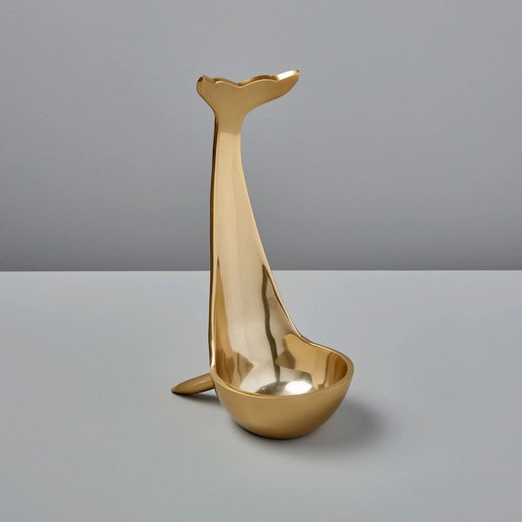 Gold Polished aluminum whale bottle holder by BeHome front view.