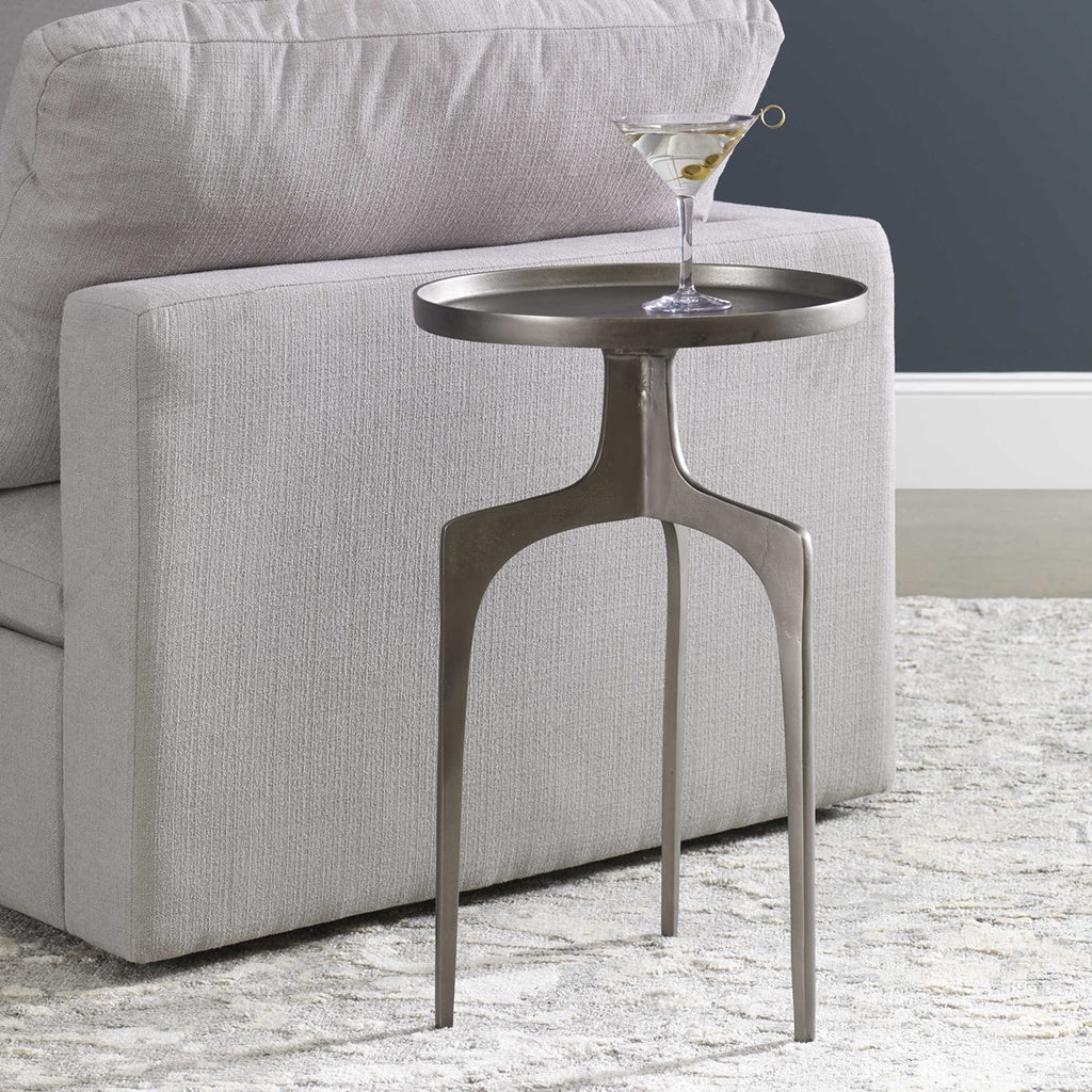Kenna Nickel Accent Table by Uttermost room setting