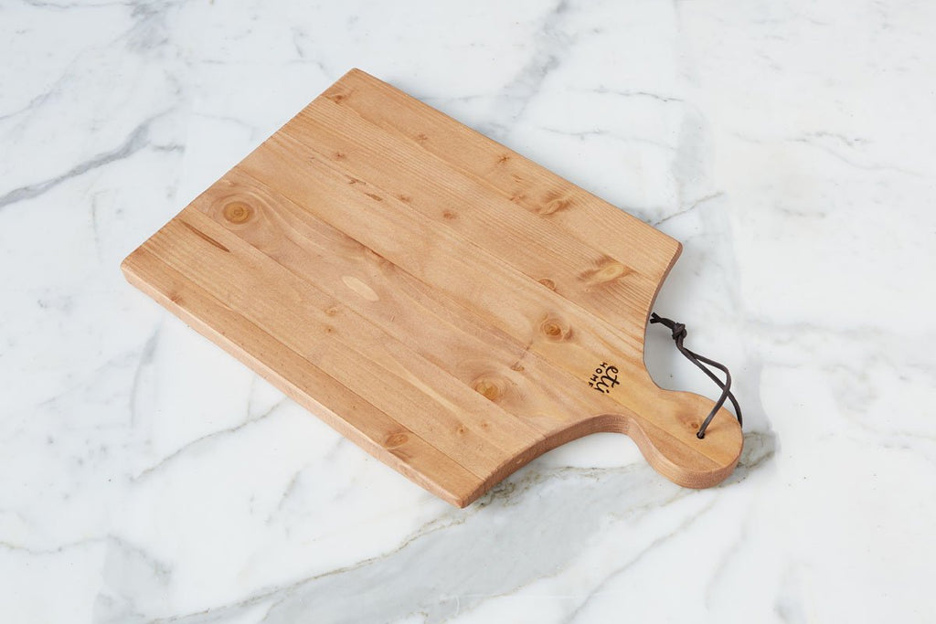 Red Tartan Charcuterie Board handcrafted by artisans, back view.
