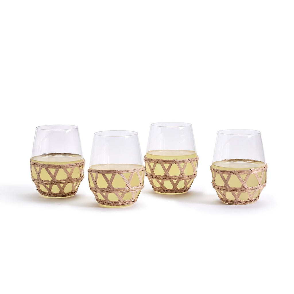 Island Chic Lattice Stemless Wine Glass | Two's Company with drink 