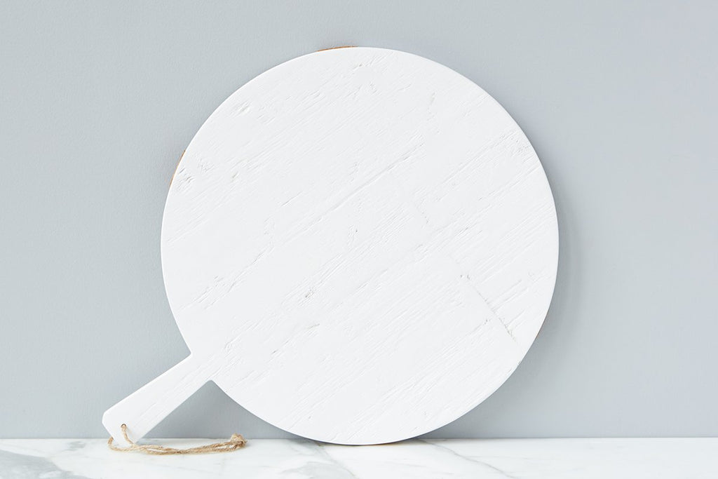 White Round Mod Wood Charcuterie Board by etúHOME. Back view detail. 